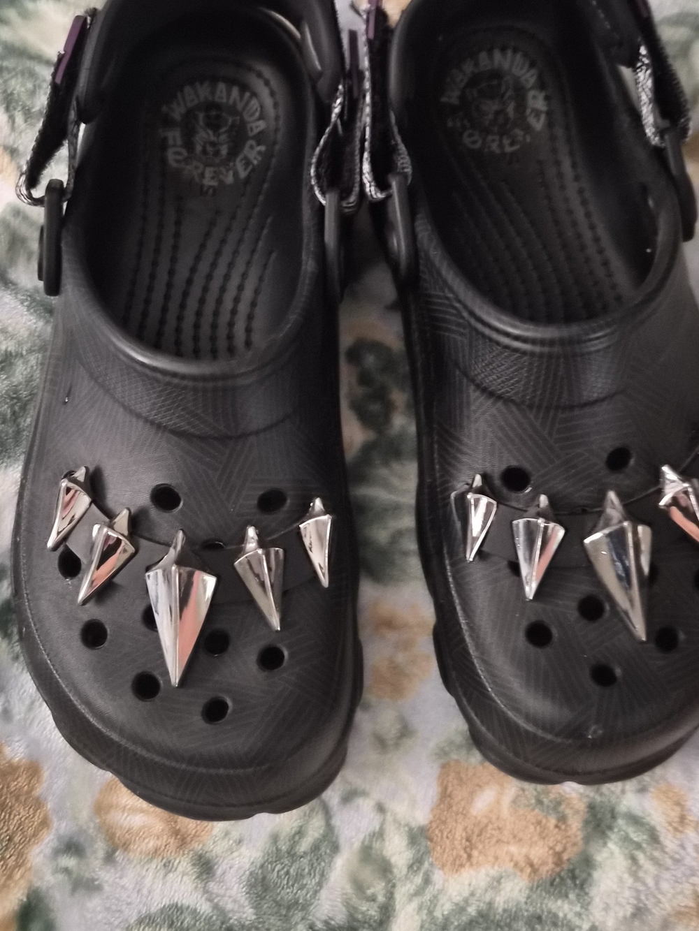 Wakanda Forever Black Studded Clog Sandals